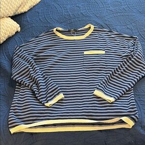 Navy and Yellow Striped Women's Sweater